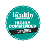 Badge showing The Healthy Awards 2018 highly commended recognition in the supplement category.