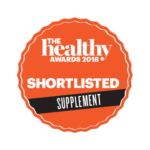 Badge showing The Healthy Awards 2018 shortlist recognition in the supplement category.