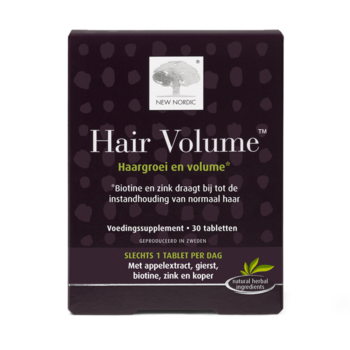 New Nordic Hair Volume⢠tablets with apple extract, help maintain normal hair, skin, and nail health.