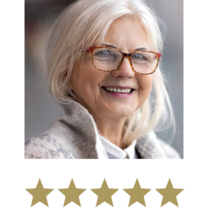 Woman displayed with five stars underneath.