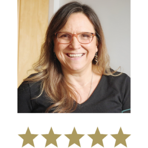 Woman displayed with five stars underneath.