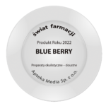 Silver award plate showing Świat Farmacji Product of the Year 2022 recognition for Blue Berry.