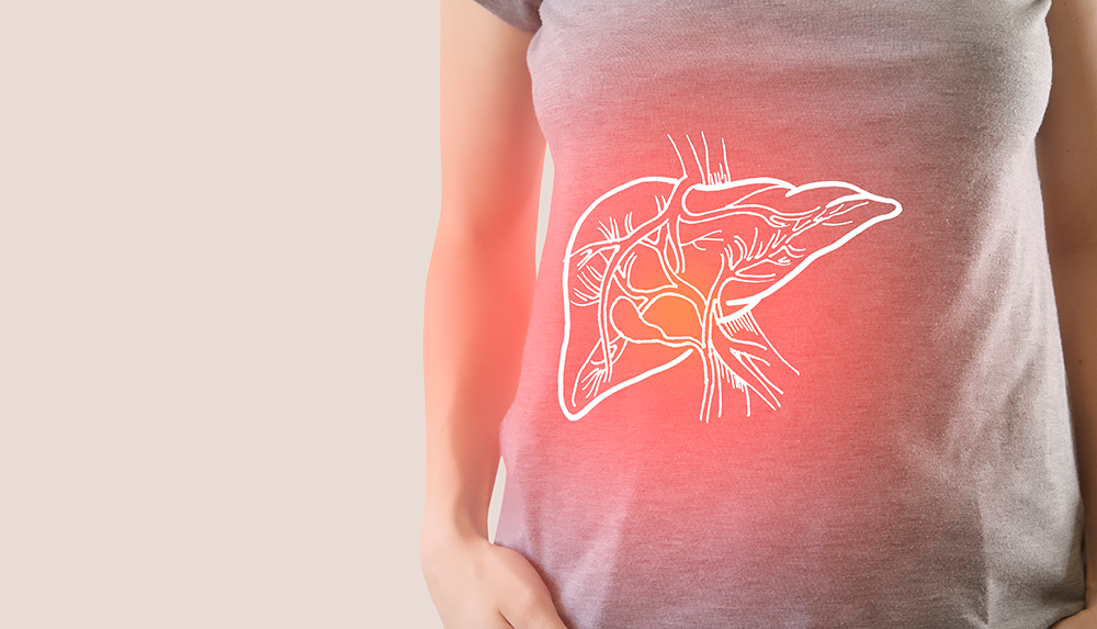 a person with a liver animation on her stomach