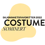 Badge showing Costume Skjønnhetsfavoritter 2022 nomination with stylised graphic background.