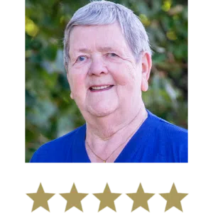 Fat Burner™ 11 Older Woman smiling in nature with five stars beneath