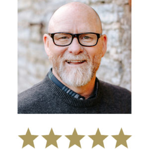 Magic Magnesium™ Glycinate 12 Man smiling with five stars displayed underneath.