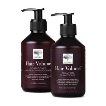 New Nordic Hair Volume™ Shampoo & Conditioner with apple extract and amino acids to help maintain fuller-looking, shiny hair.