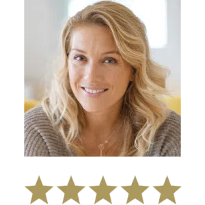 Melissa Dream™ 12 Natural Woman smiling, with five stars beneath