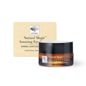 New Nordic Natural Magic™ Amazing Eye Cream, lifts and firms the eye area while moisturizing and protecting skin with hyaluronic acid, sea buckthorn, sunflower oil, vitamin E, and pomegranate.