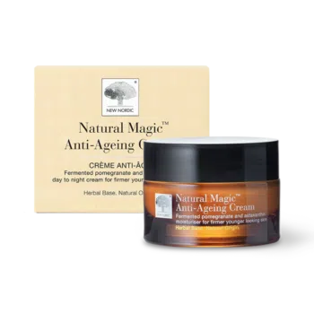 New Nordic Natural Magic™ Anti-Ageing Cream, reduces wrinkles while moisturizing, firming, smoothing, and brightening skin with pomegranate, astaxanthin, and sunflower oil.