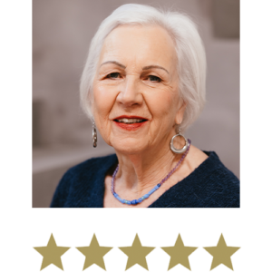 Natural Magic™ Trio 4 Woman smiling with five stars displayed underneath.