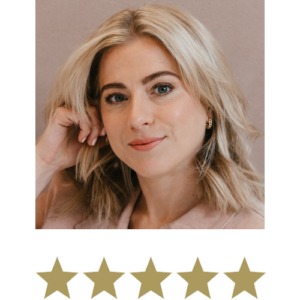 Natural Magic™ Anti-ageing Cream 14 Woman smiling with five stars displayed underneath.