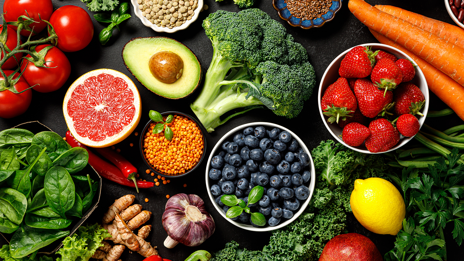 Blue Berry™ Eyebright 19 A colorful assortment of different fruits and vegetables.